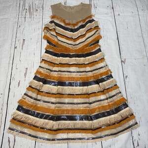 Eva Mendes New York & Company Orange Striped Sequin Fringe Flapper Dress 10